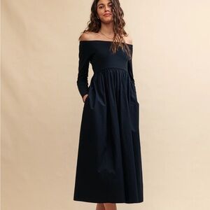 NWT NOBODY’S CHILD US SIZE 6 Black Long Sleeve Bardot Woven Dress With Pockets